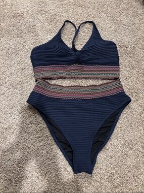 Navy bikini with Multicolor Chevron Bands